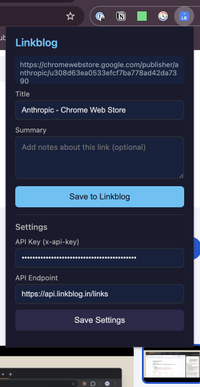 Screenshot of Linkblog Chrome Extension