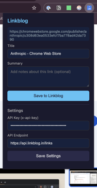 Screenshot of Linkblog Chrome Extension