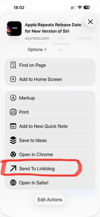 Screenshot of Linkblog Share Sheet