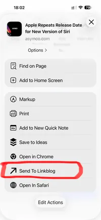 Screenshot of Linkblog Share Sheet