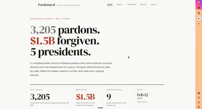 Pardonned homepage after redesign — editorial typography