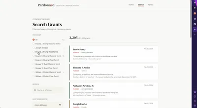 Pardonned search before redesign — sidebar filter layout